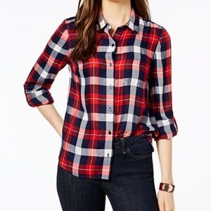 Tommy Hilfiger Navy and Red Plaid Shirt